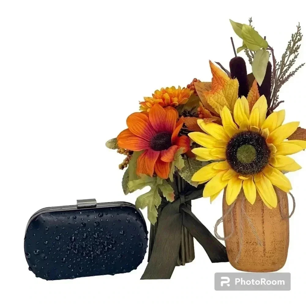 Women Dressy Black Rhinestones Clutch Feminine‎ Chic Event Occasion Mini Bag